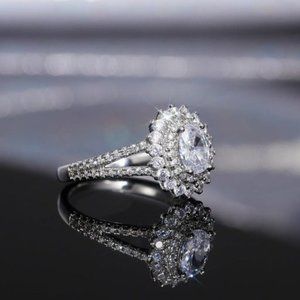 Double Layer CZ Lovely Silver Dainty Luxury Flower Ring for Gift, K896